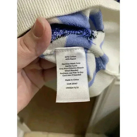 Talbots Womens Blue & White 3/4 Sleeve Striped Floral Knit Sweater Plus Size 1X - Picture 7 of 9